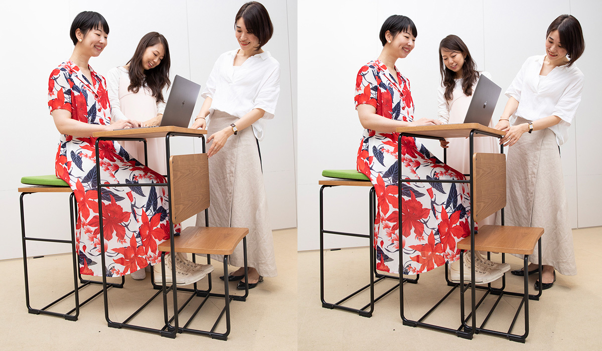 小さいほうに足をかけると、優雅に仕事できます