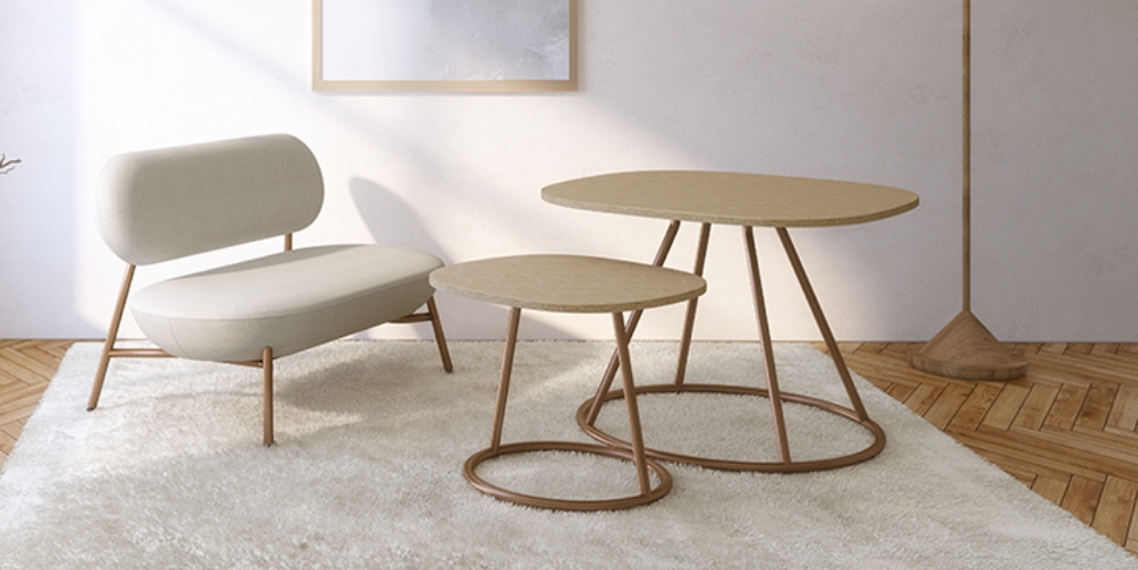 二酸化炭素の吸収量が多いサステナブルな植物「ケナフ」材を天板に用いたテーブル「ミートラウンジサステナブル」