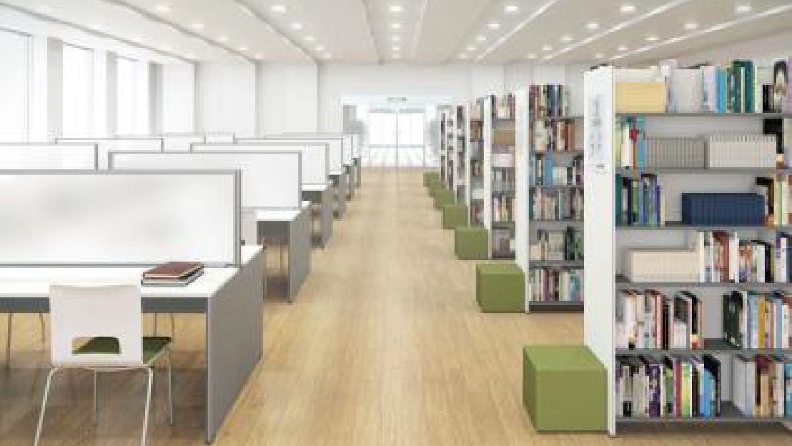 シンプルでありながら明るく親しみやすい図書空間